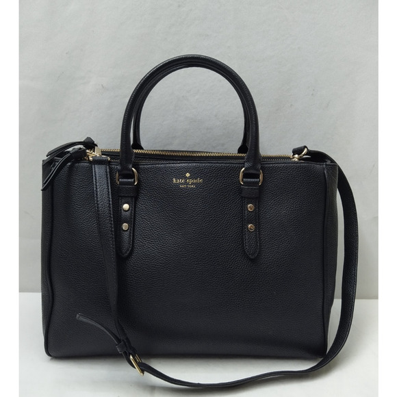 Kate Spade New York Black Leather Carryall Double Handles Satchel Bag - Picture 1 of 16
